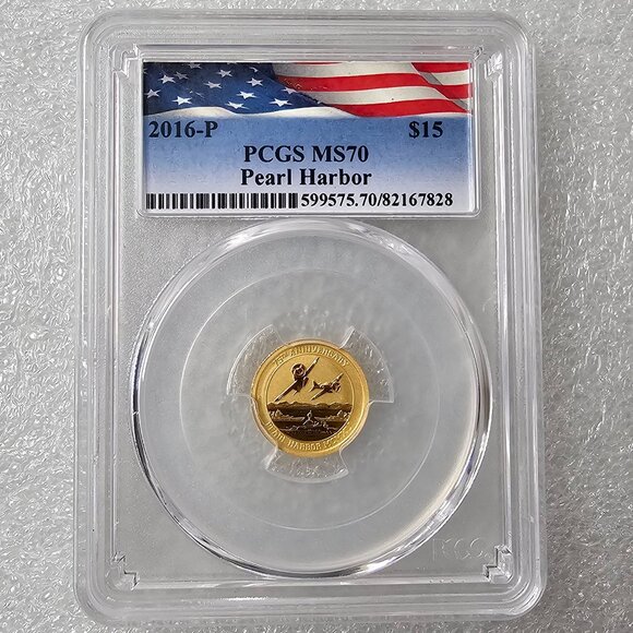 2016-P Tuvalu 15 Dollar 1/10-oz Gold 75th Anniversary of Pearl Harbor PCGS MS70 - Picture 1 of 4